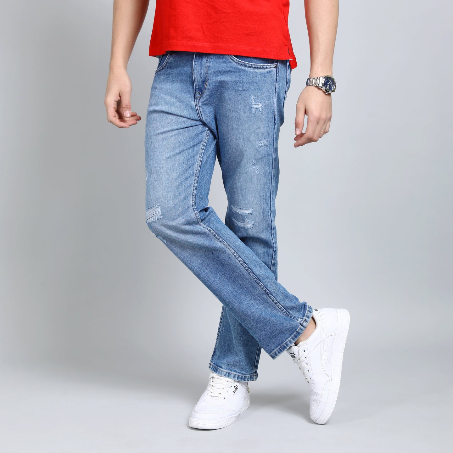 BLUE DISTRESSED BAGGY FIT JEANS TEDDY 4670-1